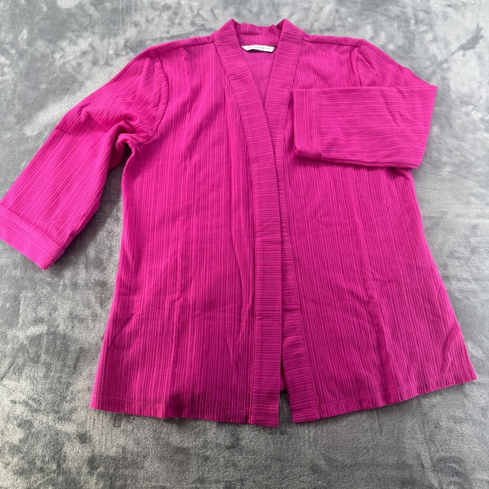 NWOT Isaac Mizrahi Live Pink Textured Knit Open Front Cardigan 3/4 Sleeve M - Picture 2 of 8
